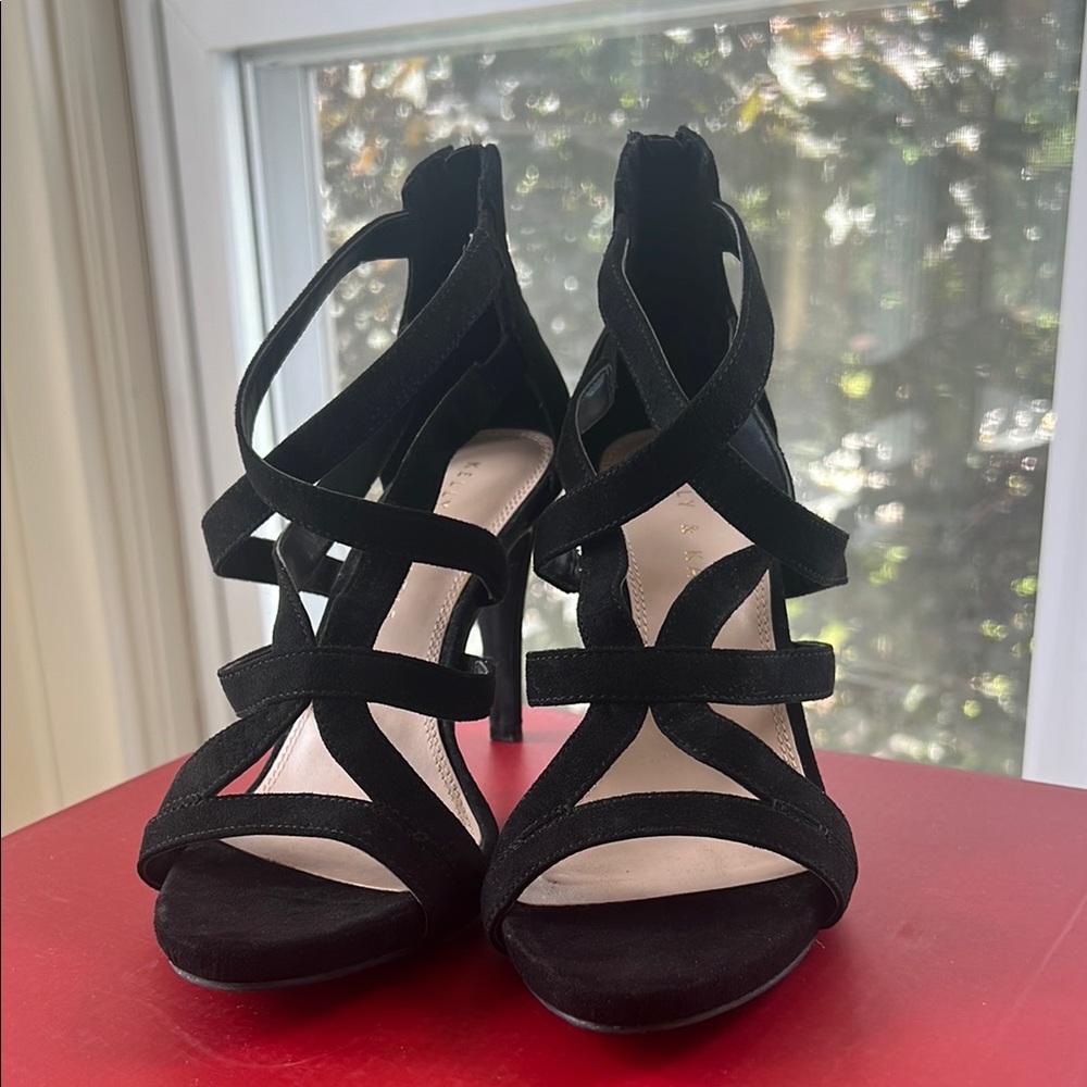 Kelly & Katie Black Strappy Heels with Cage Design